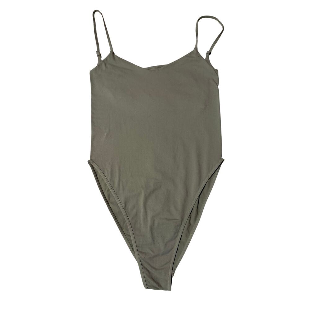 Free People Intamitaly Green Seamless Spaghetti Strap High Cut Bodysuit Med/Lg